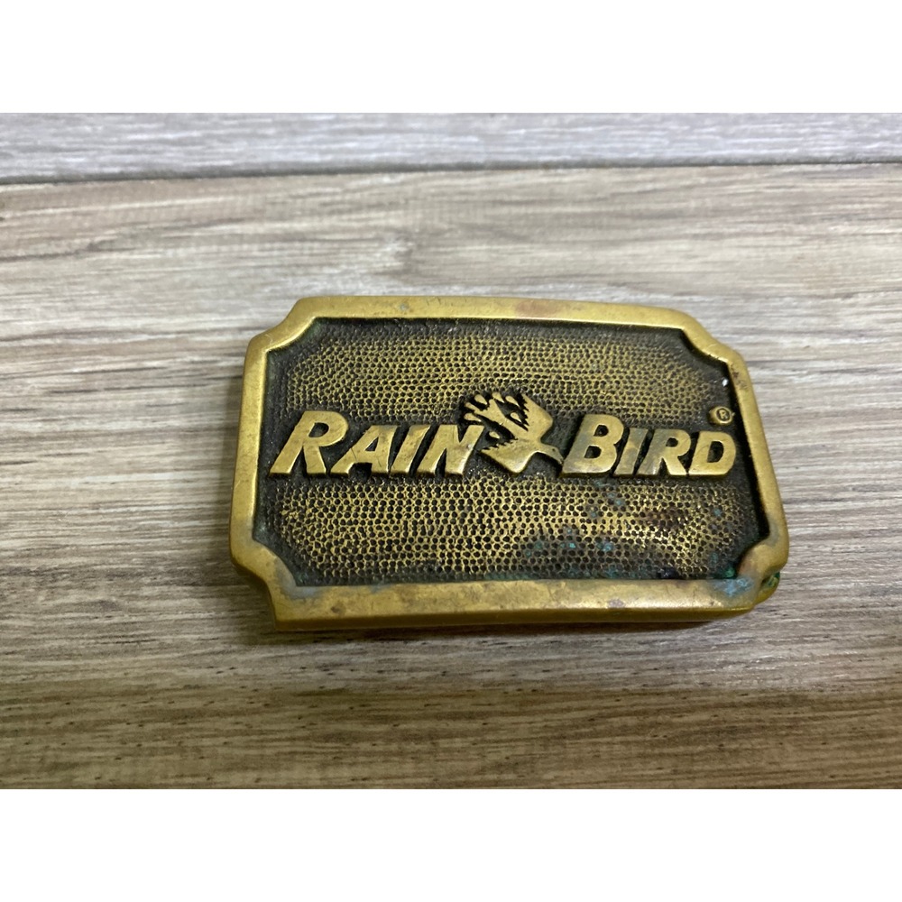 Rain Bird Belt Buckle Unisex OS Gold Good Solid Brass Vintage USA Made Logo